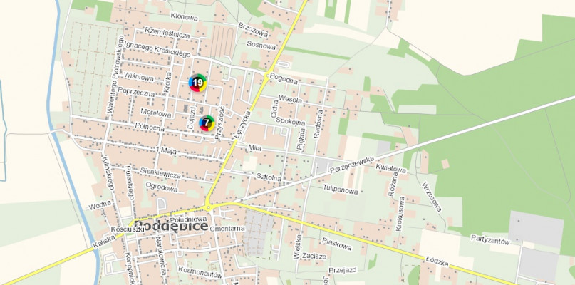 Na mapie można znaleźć aktualnie zgłoszone zagrożenia w Poddębicach i okolicy.