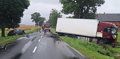 Wypadek z udziałem trzech pojazdów w powiecie poddębickim. Droga zablokowana-10238