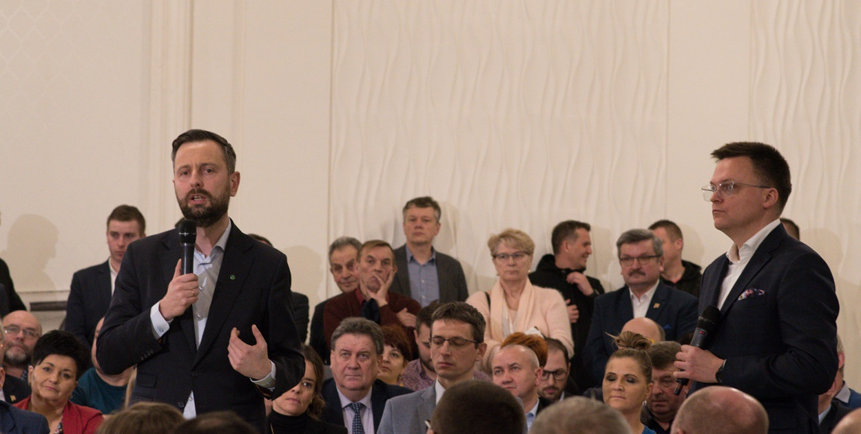 Szymon Hołownia i Władysław Kosiniak-Kamysz w Poddębicach. Przedstawili wspólną listę spraw 